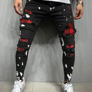 Men's Washed Check Colourblock Jeans
