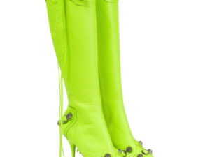 Balenciaga styled Knee-high Boots Stiletto-Heel Side Zipper Pointed Toe Metal Rivet Buckle   (Max Size 45)