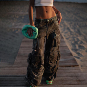 Women's Tie-dye Camouflage Multi-Pocket Cargo Pants - Risqué