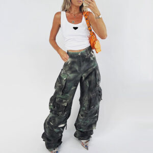 Women's Tie-dye Camouflage Multi-Pocket Cargo Pants - Risqué