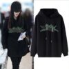 Women's Loose Fitting Black Hooded Fleece Sweater