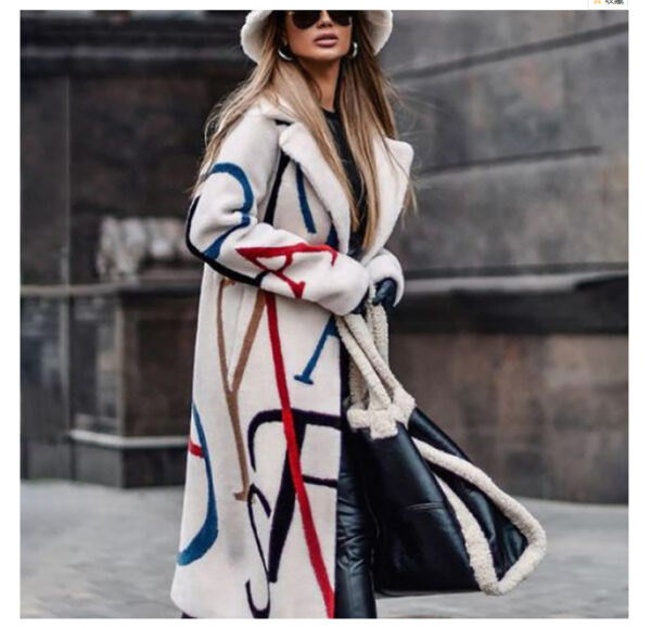 Women's Long Woollen Coat With Large Printed Letters