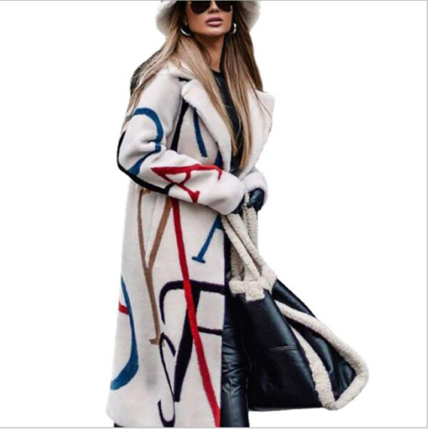 Women's Long Woollen Coat With Large Printed Letters