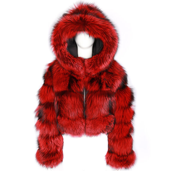 Women's Hooded Cropped Long Sleeve Imitation Fox Fur Jacket