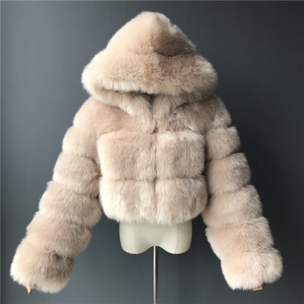 Women's Hooded Cropped Long Sleeve Imitation Fox Fur Jacket