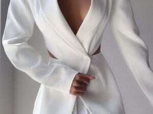 New White Exposed Waist Suit Jacket