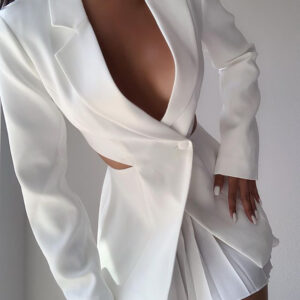 New White Exposed Waist Suit Jacket