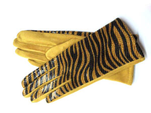 Women's Suede Touch Screen Finger Plus Zebra Stripes Gloves