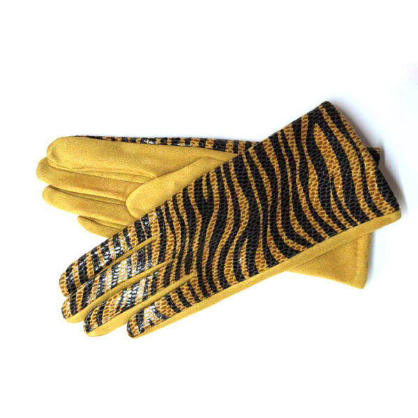 Women's Suede Touch Screen Finger Plus Zebra Stripes Gloves