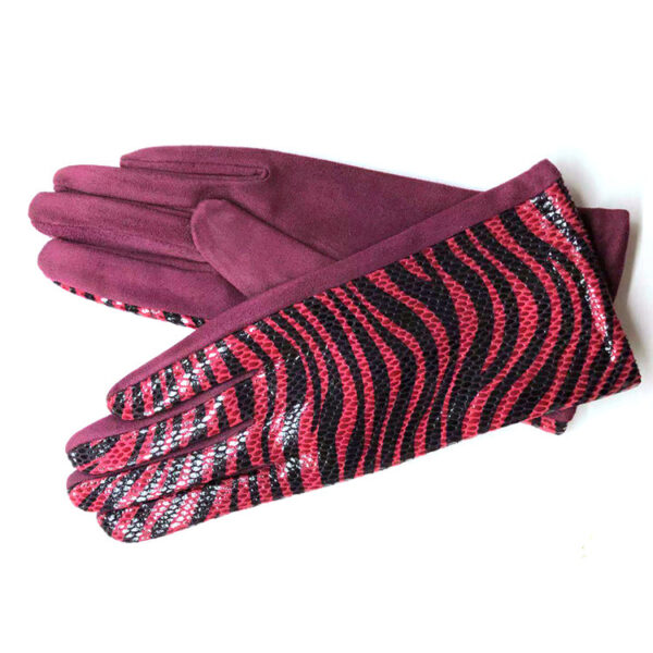 Women's Suede Touch Screen Finger Plus Zebra Stripes Gloves