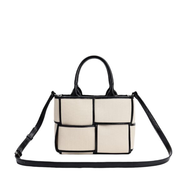 Black And White Woven Bag Canvas/Cowhide/Small Square Bag/Shoulder/Crossbody Bag For Women