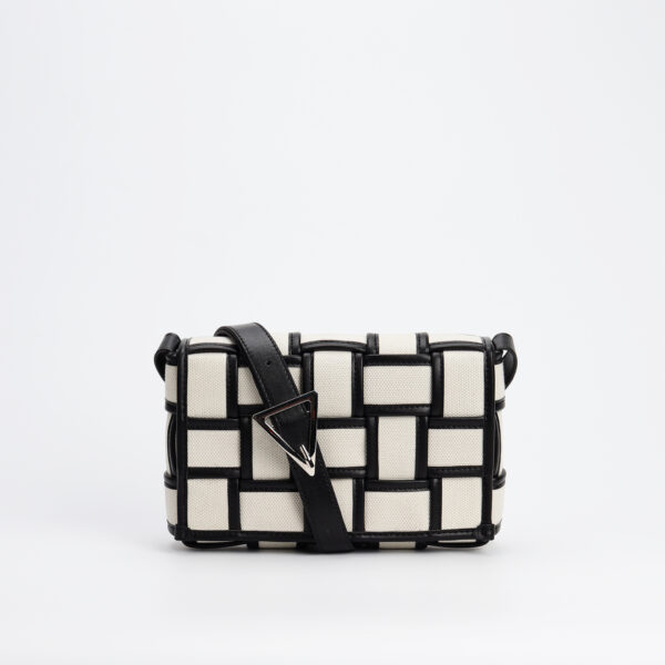 Black And White Woven Bag Canvas/Cowhide/Small Square Bag/Shoulder/Crossbody Bag For Women