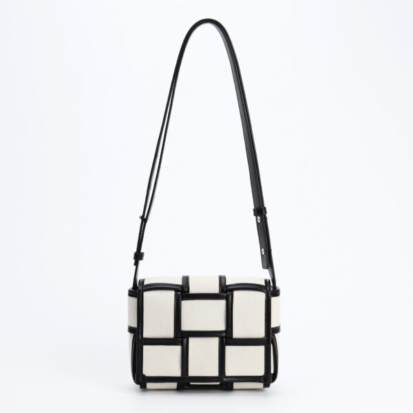 Black And White Woven Bag Canvas/Cowhide/Small Square Bag/Shoulder/Crossbody Bag For Women