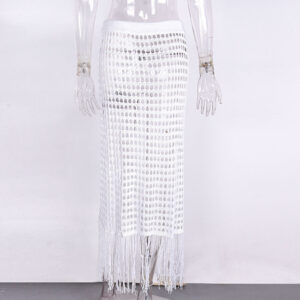 Sexy Split Hollow Fringed Knitted Summer Beach Sun Protection Skirt