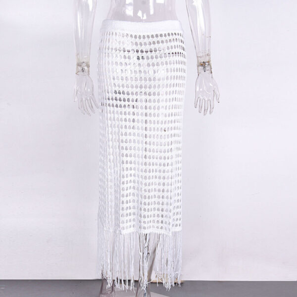 Sexy Split Hollow Fringed Knitted Summer Beach Sun Protection Skirt
