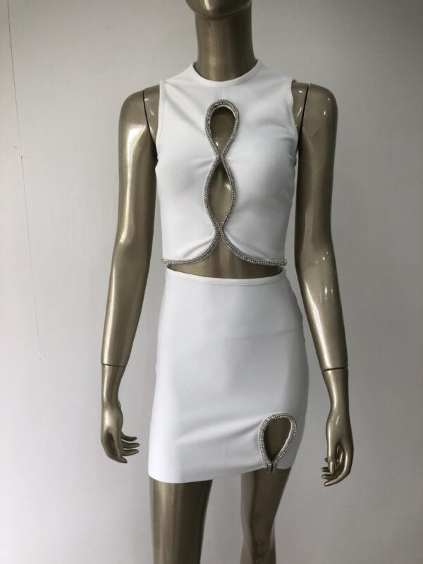 Women's White Hollow Jacket & Short Skirt Two-piece