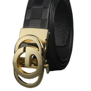 Men's Gucci Style Letter G Buckle Plaid Lychee Pattern Leather Belt