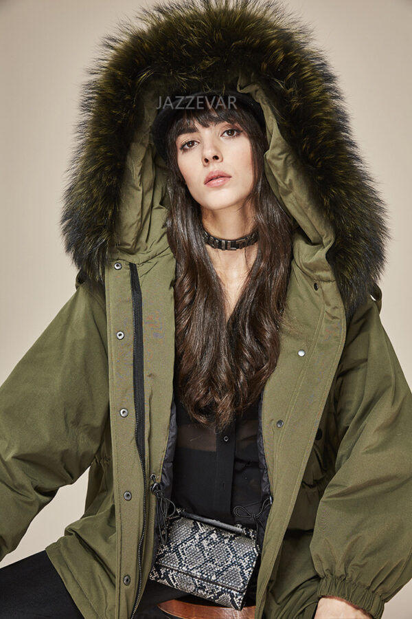 Women's Oversized Mid-length Warm Raccoon Down Fur Collar Jacket