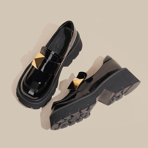 Women's Black Genuine Patent Leather Loafers Size 43