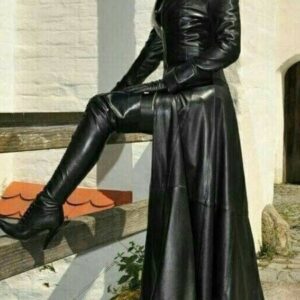 Shirt Collar V-Neck Zip Closure Long Sleeve PU Ankle Length Leather Coat - 9 Colours 8 Sizes S - 5XL