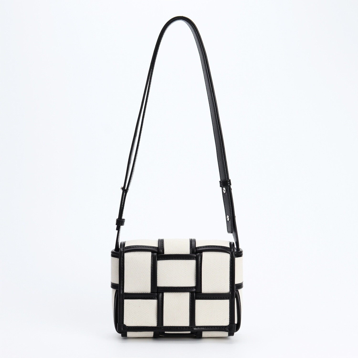 Black And White Woven Bag Canvas/Cowhide/Small Square Bag/Shoulder/Crossbody Bag For Women