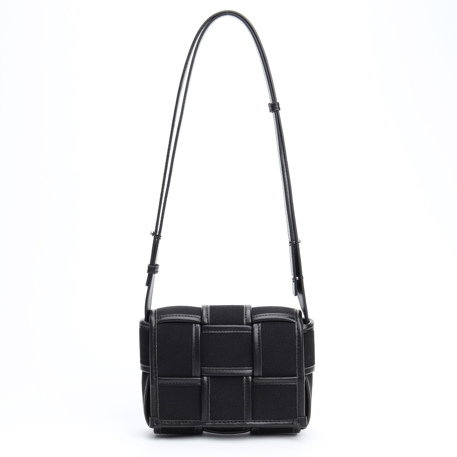 Black And White Woven Bag Canvas/Cowhide/Small Square Bag/Shoulder/Crossbody Bag For Women