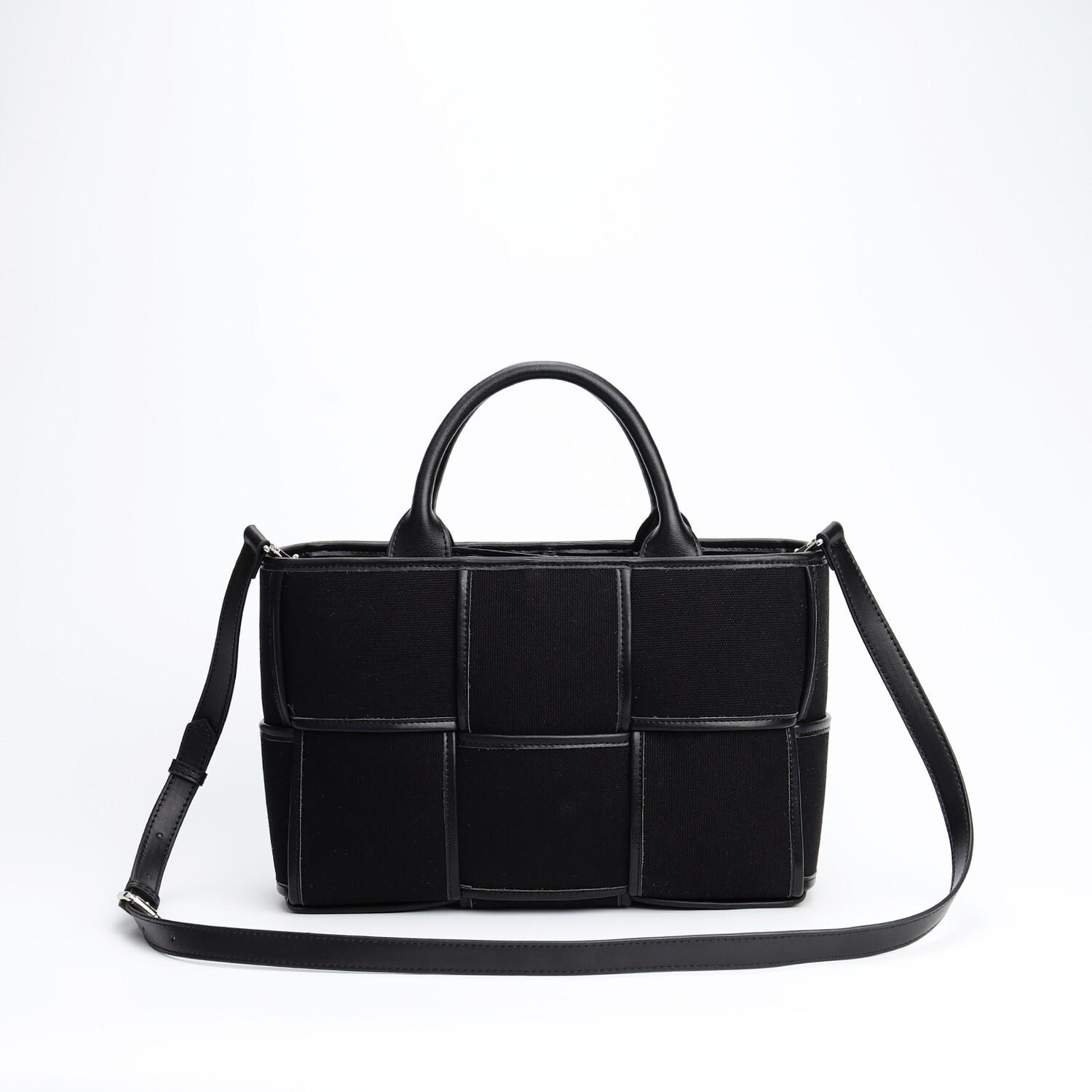 Black And White Woven Bag Canvas/Cowhide/Small Square Bag/Shoulder/Crossbody Bag For Women