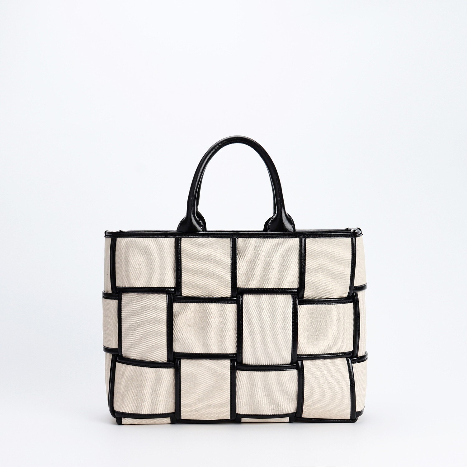 Black And White Woven Bag Canvas/Cowhide/Small Square Bag/Shoulder/Crossbody Bag For Women