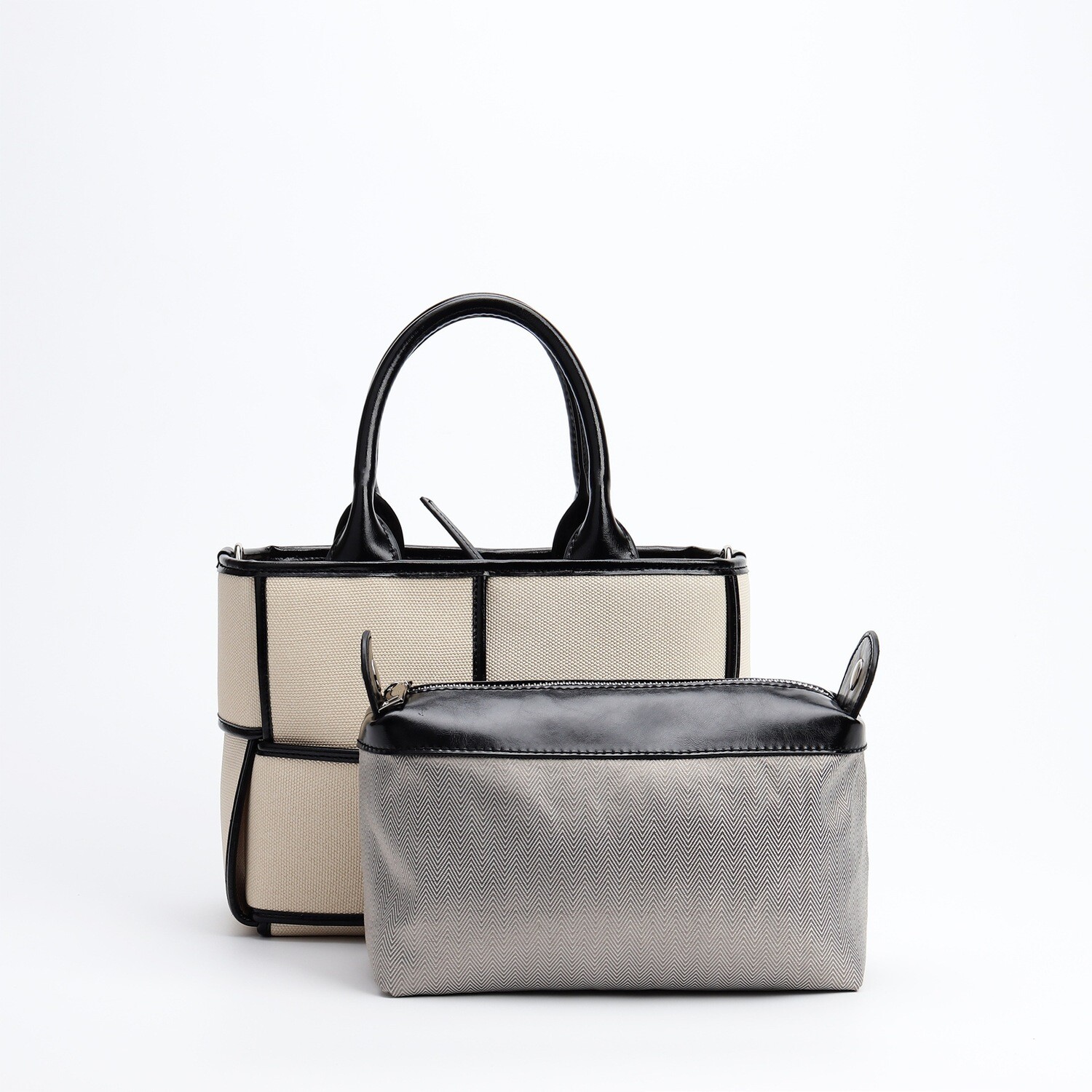 Black And White Woven Bag Canvas/Cowhide/Small Square Bag/Shoulder/Crossbody Bag For Women